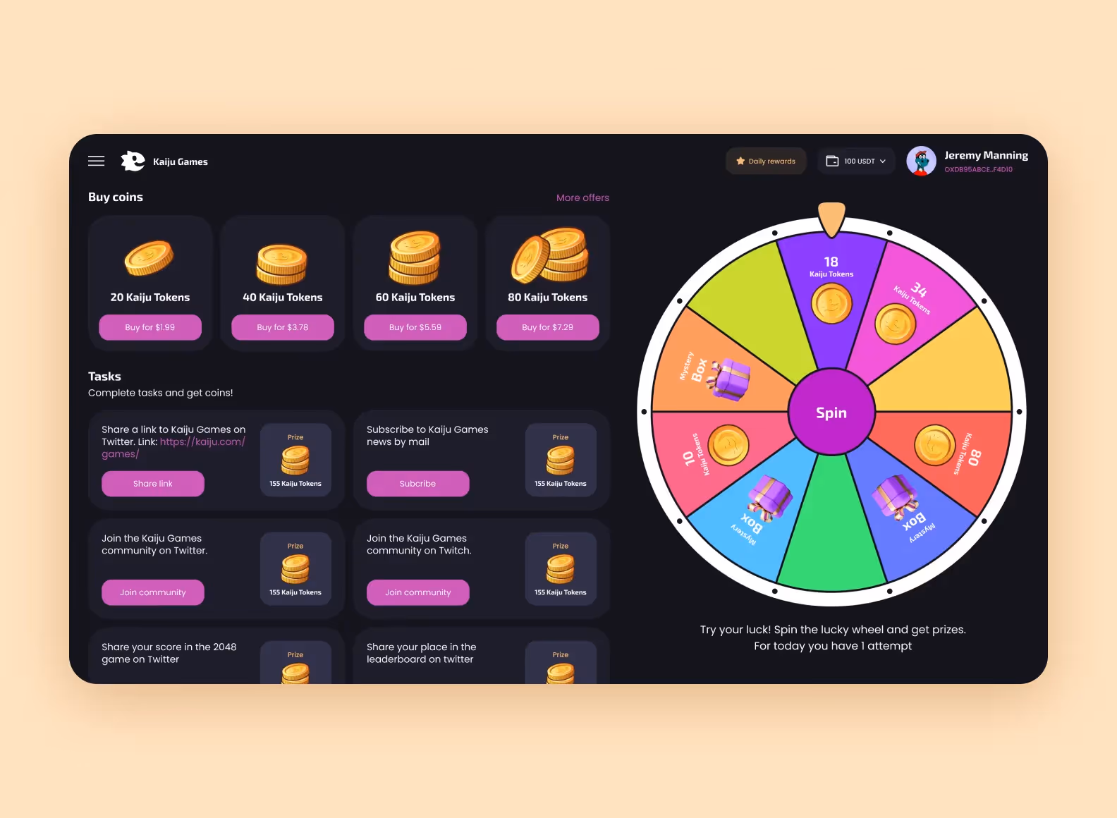 Скриншот интерфейса криптокошелька Kaiju