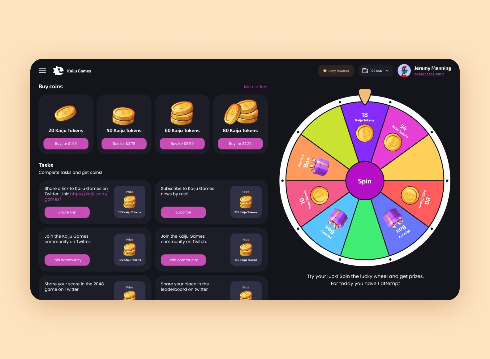 Скриншот интерфейса криптокошелька Kaiju