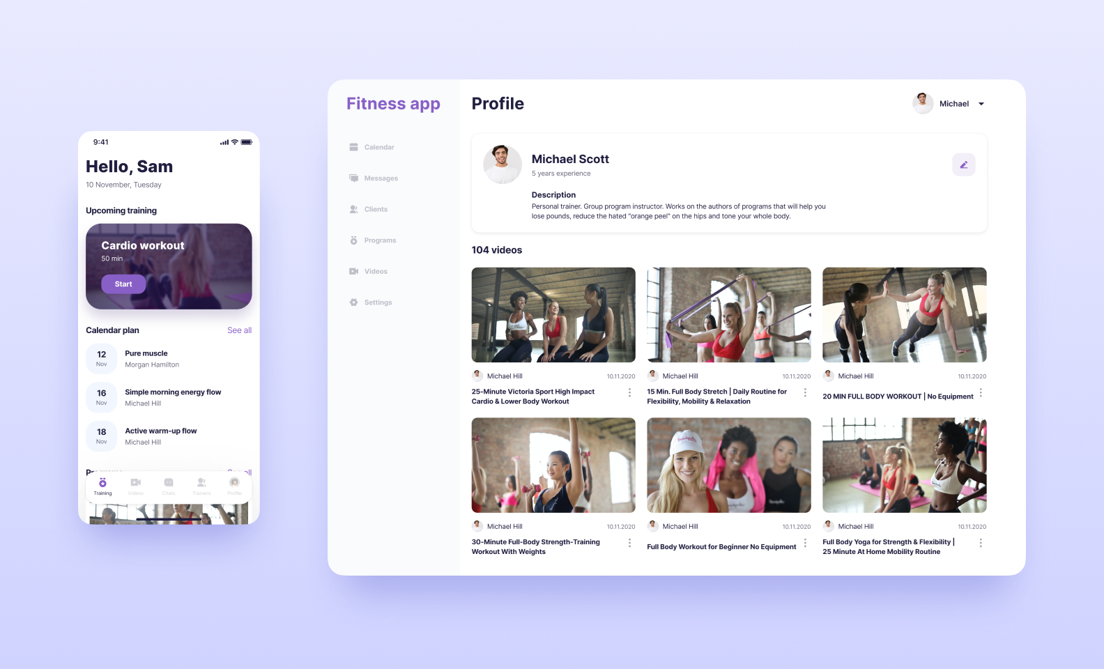 fitness app - web and mobile screens