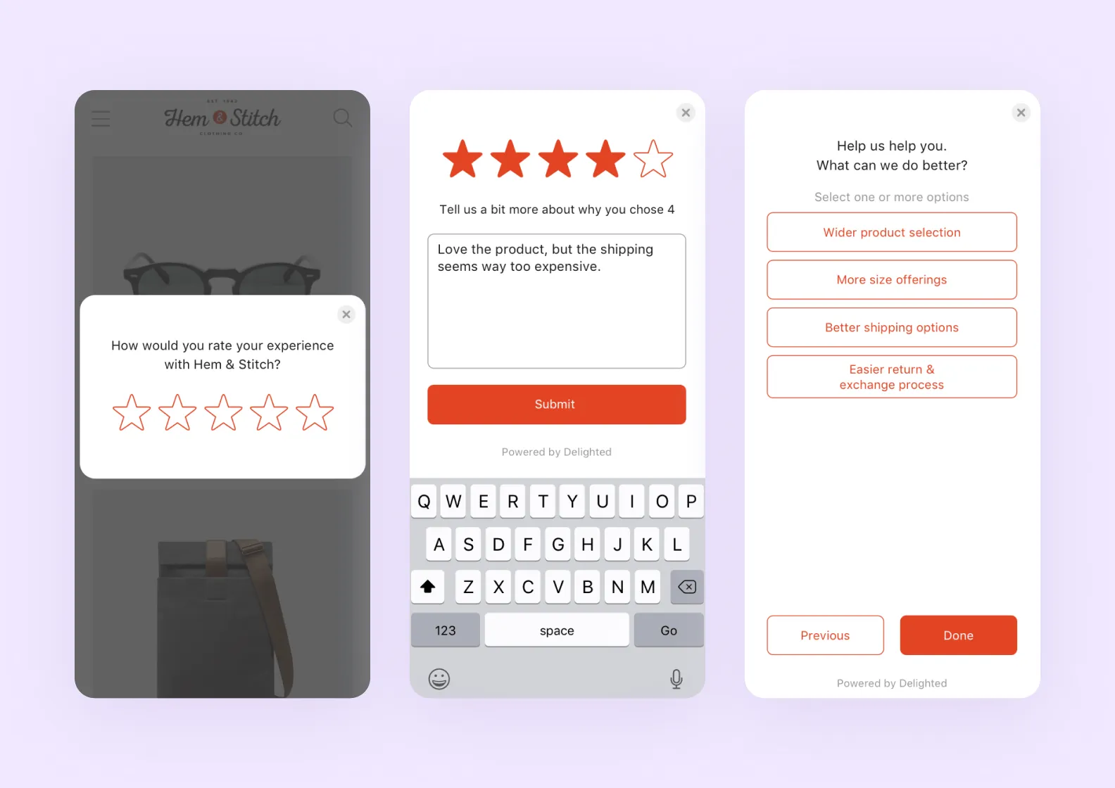 Screenshots with customer feedback about an app