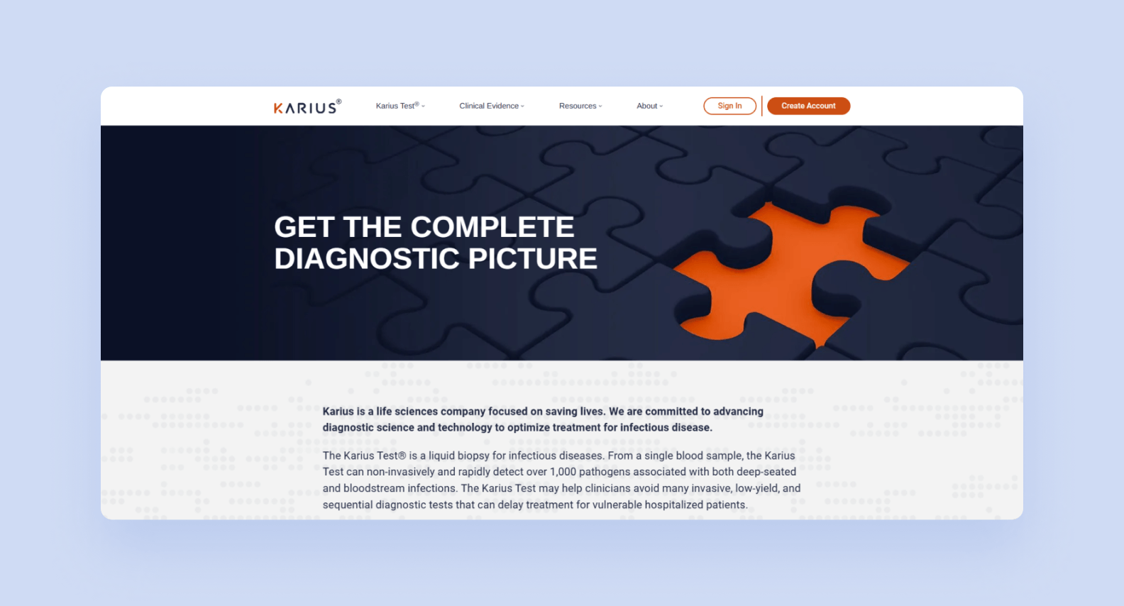 Karius website page