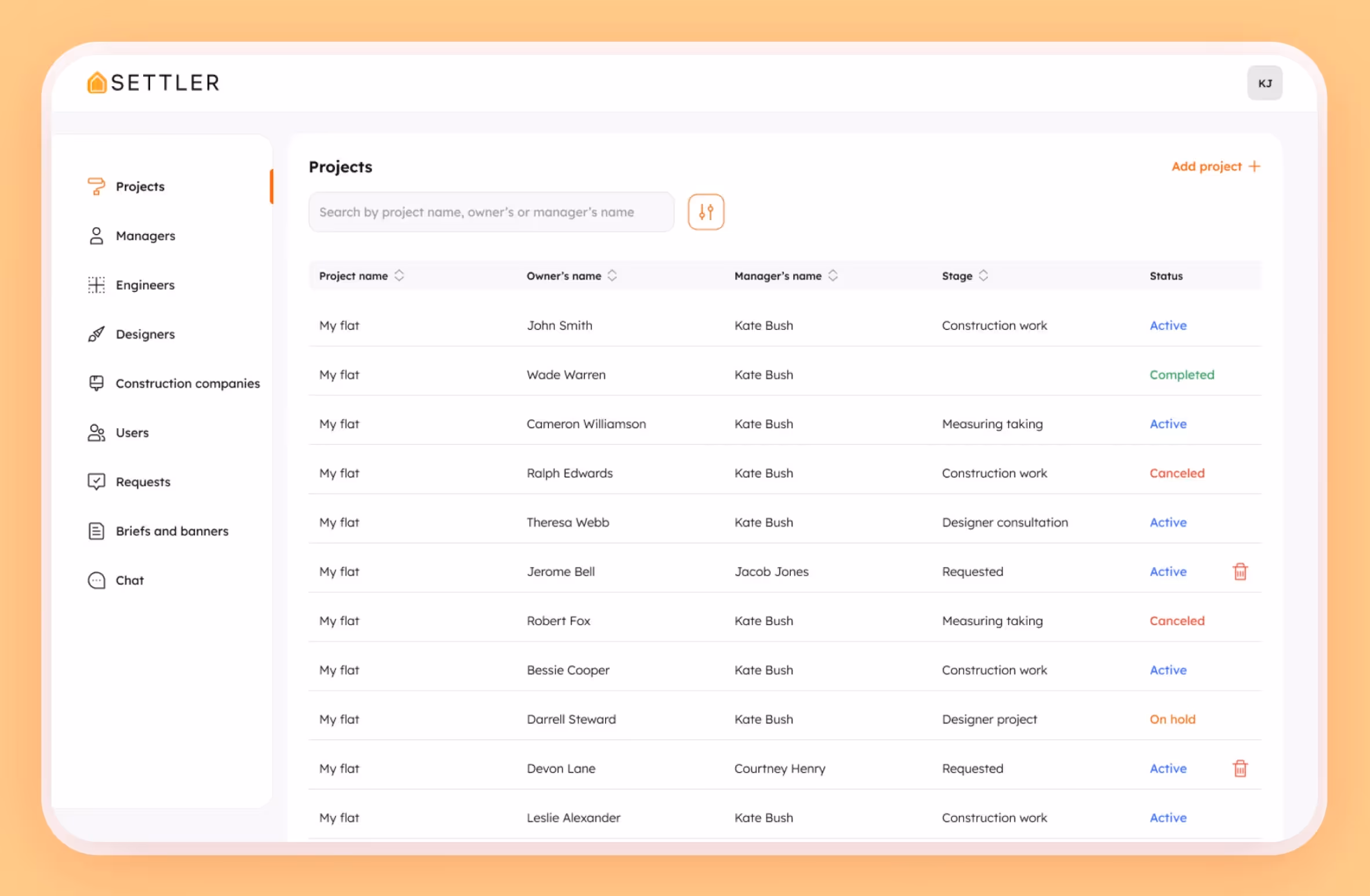 Administrative panel screenshot