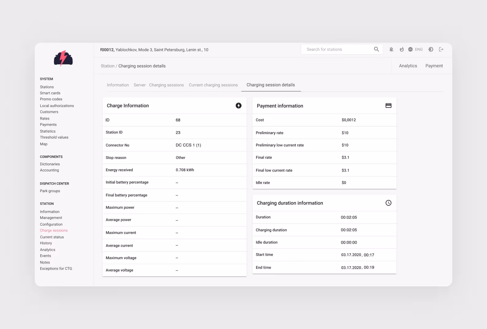 One of the web panel pages before the redesign