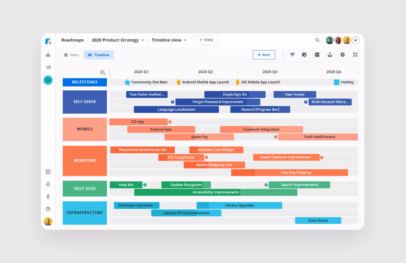 a screenshot of an example of product roadmap