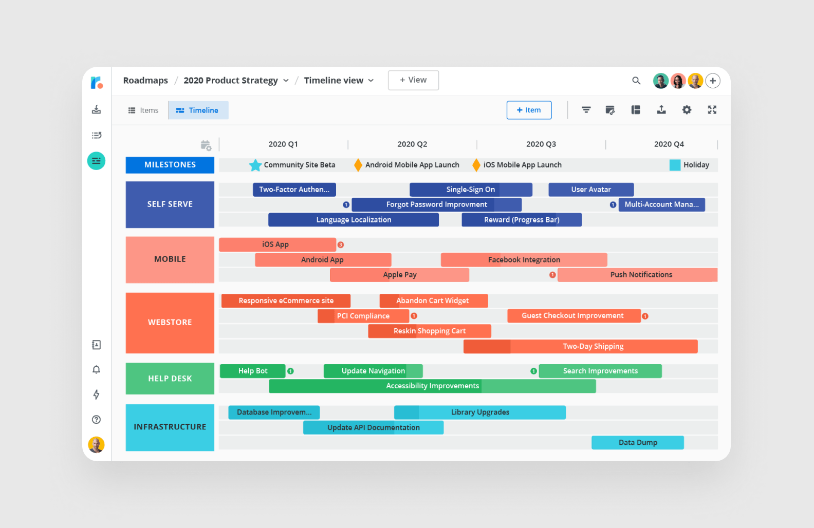 a screenshot of an example of product roadmap