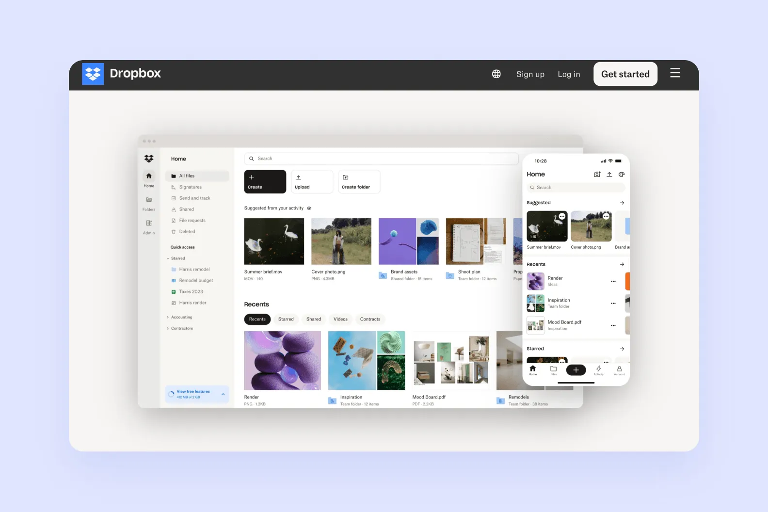 homepage of dropbox.com showcasing the Dropbox cloud platform