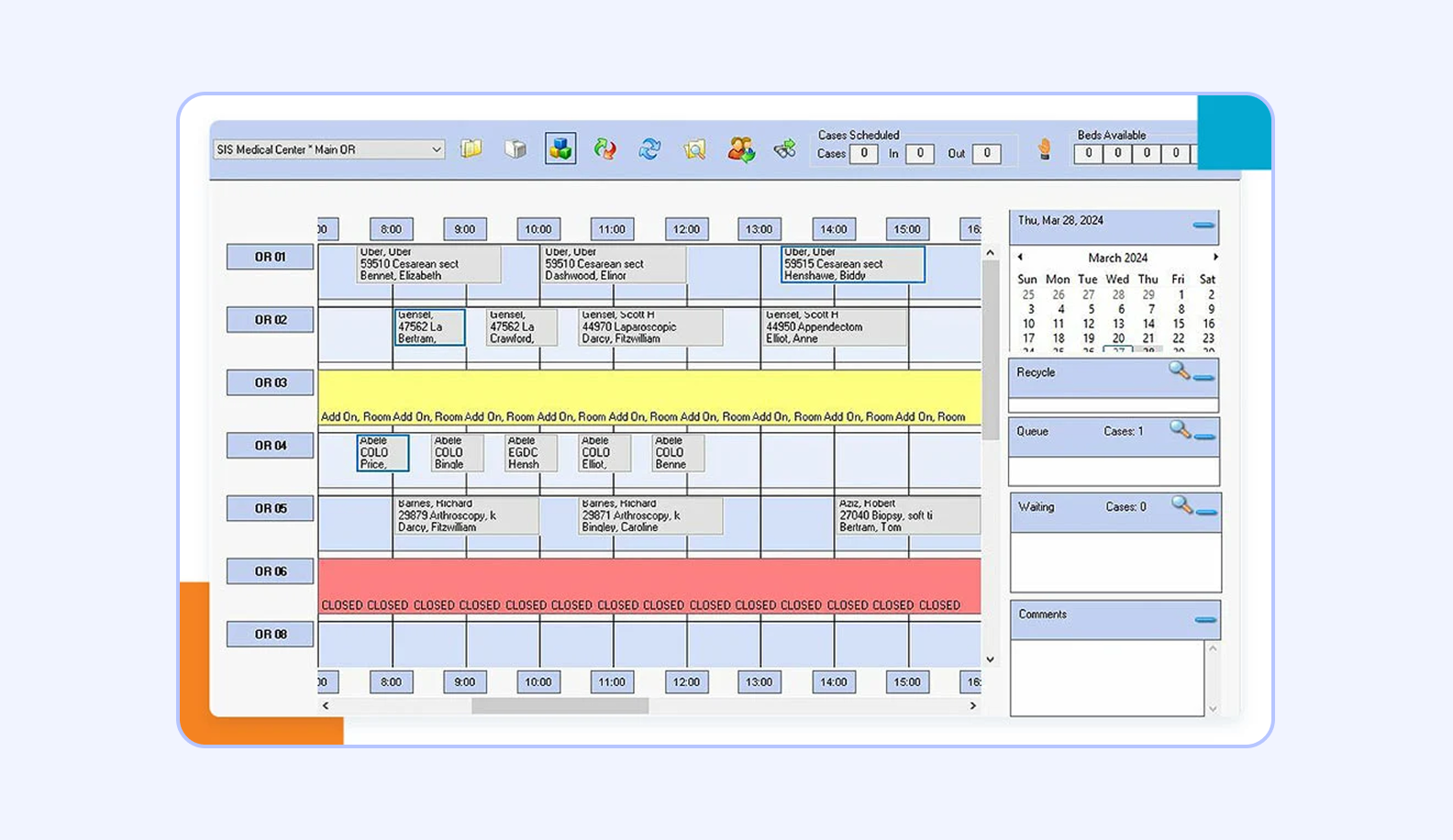 Hospital software for scheduling operating rooms