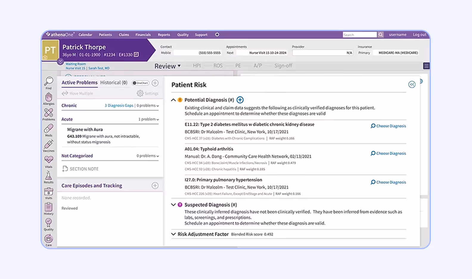 Patient record dashboard in ERP software