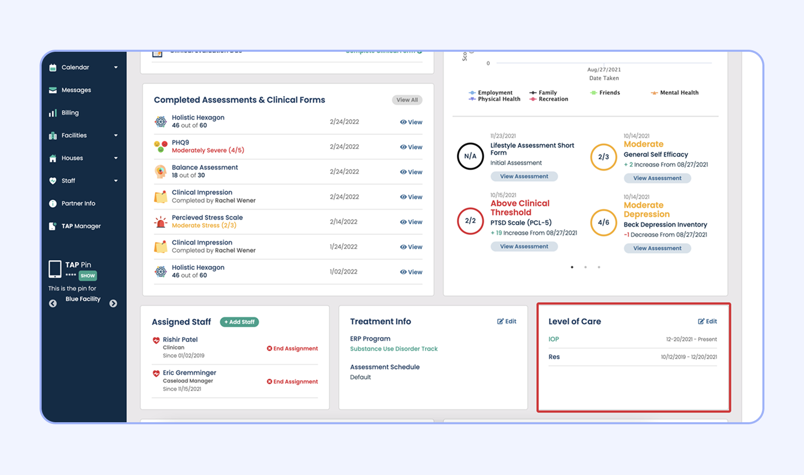 An interface of a patient management tool
