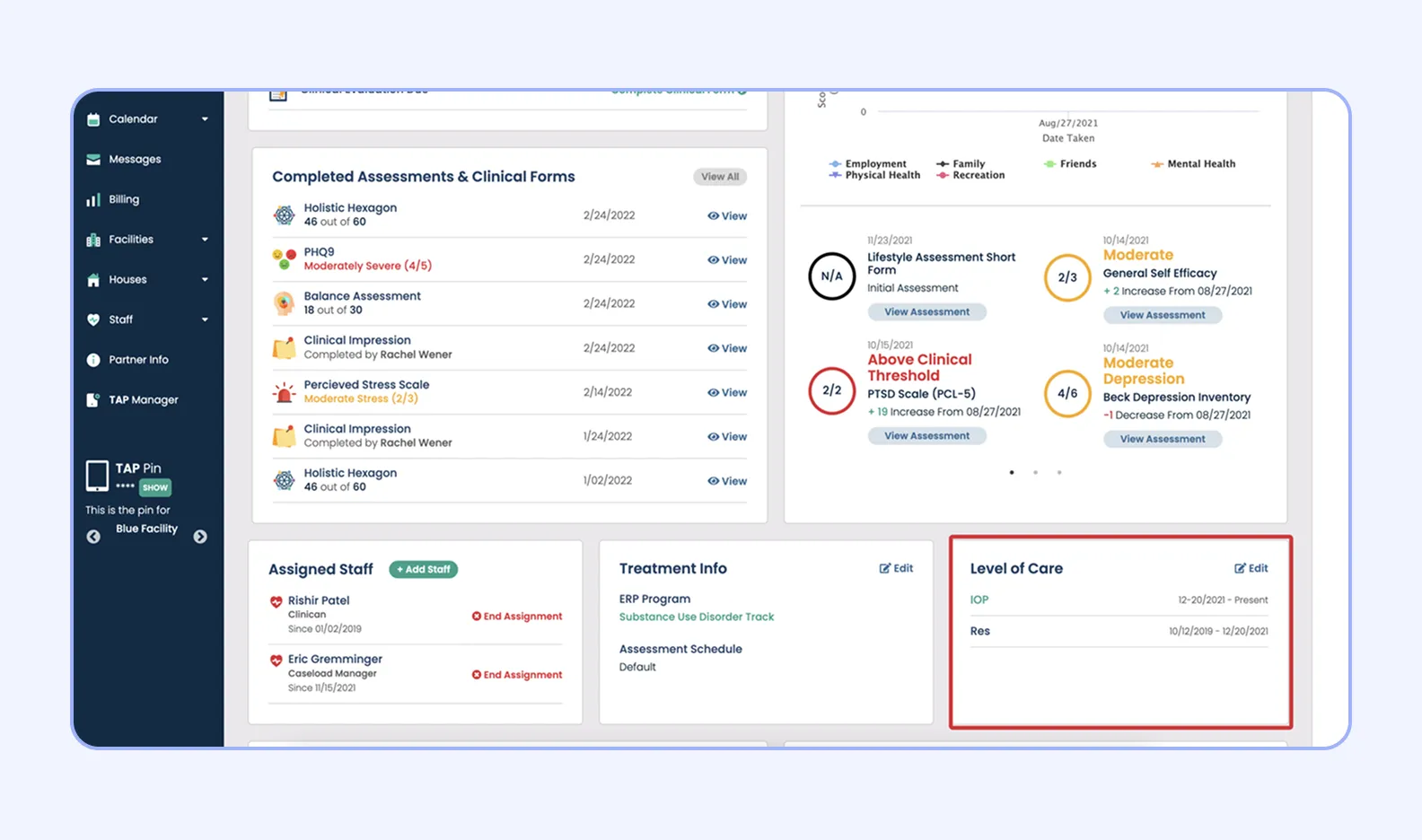 An interface of a patient management tool