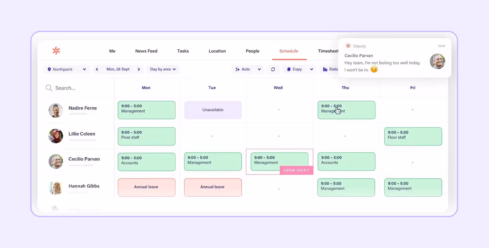 An interface of a medical shift tracking software
