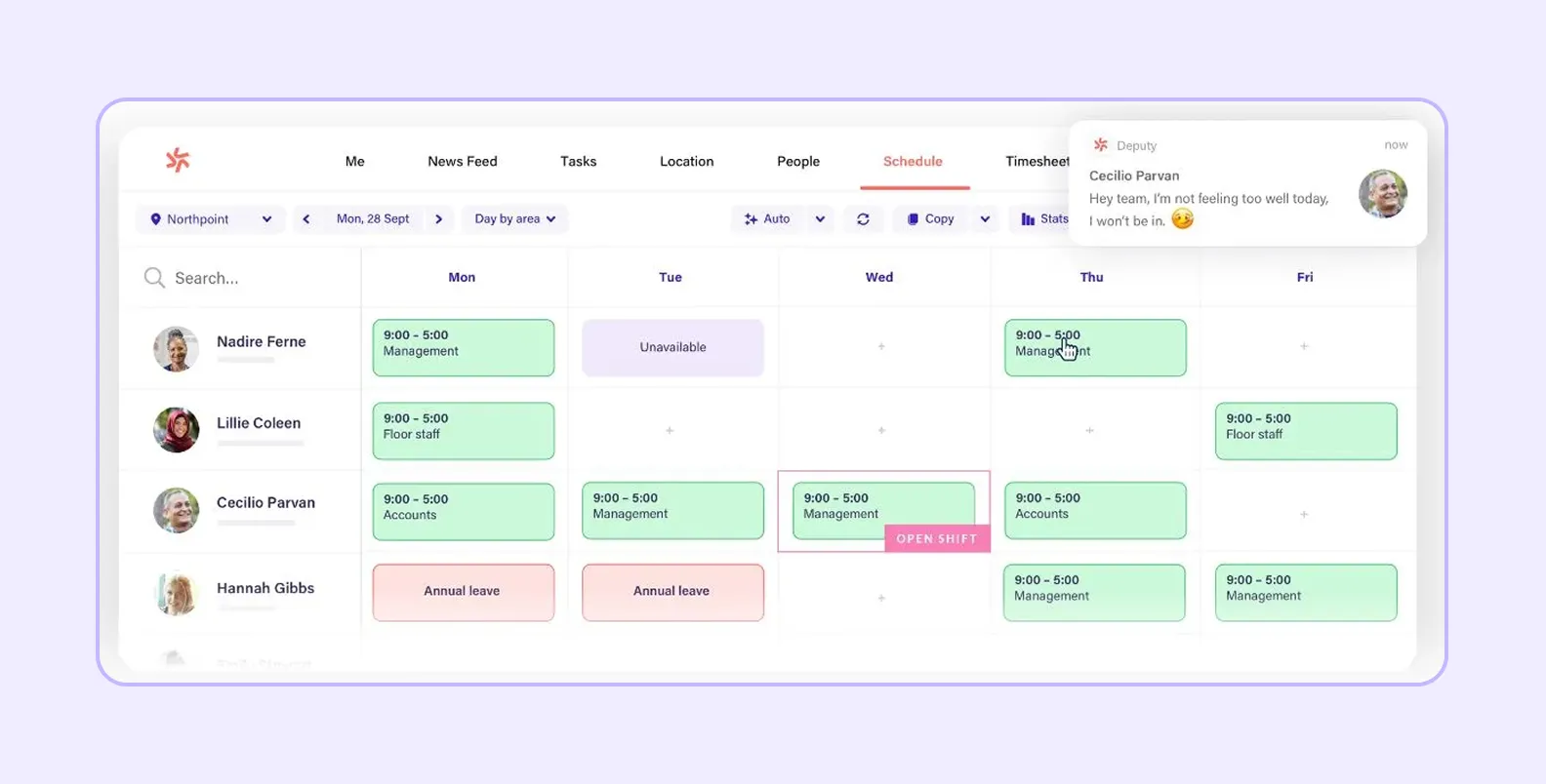 An interface of a medical shift tracking software