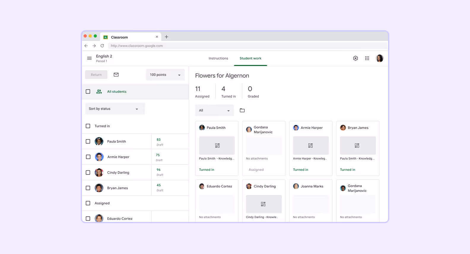 Screenshot of Google Classroom interface