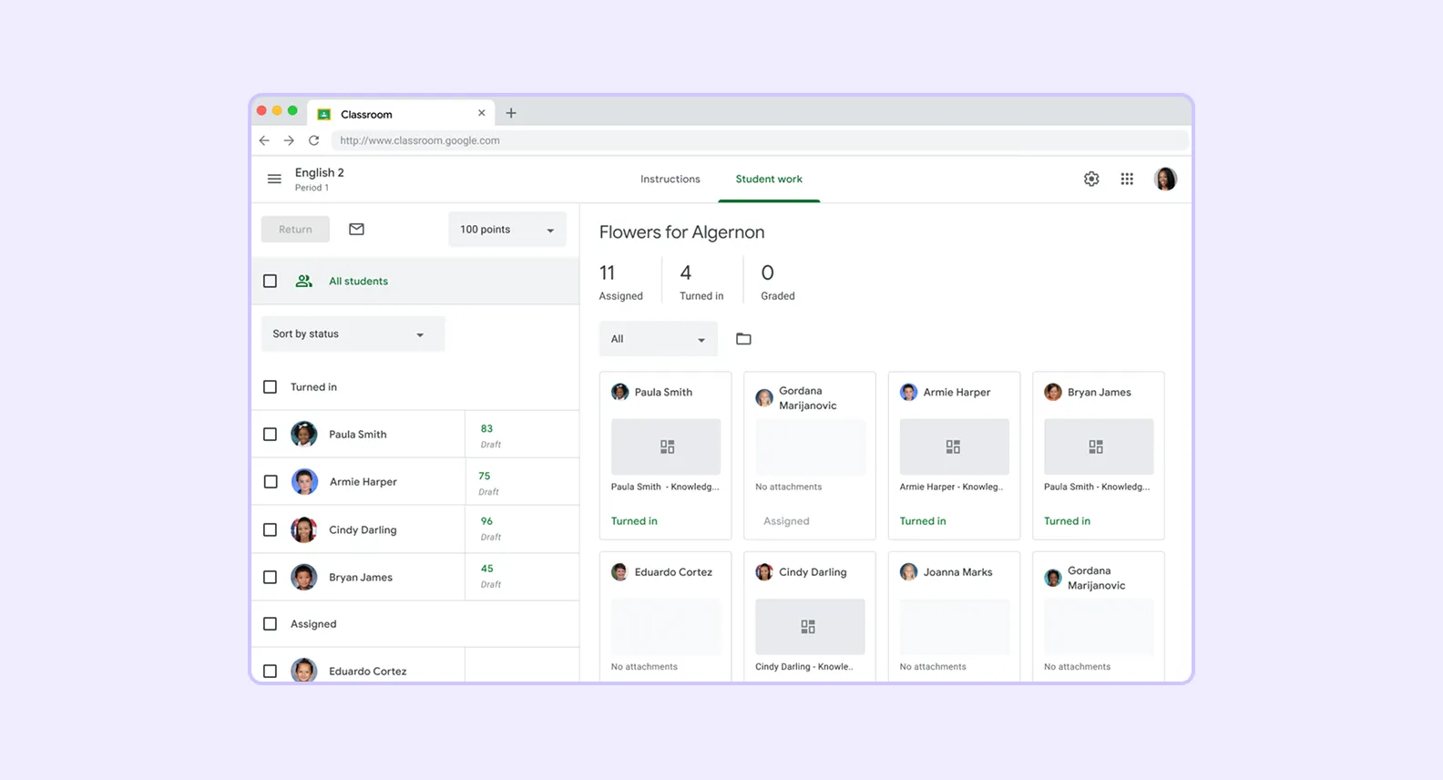 Screenshot of Google Classroom interface