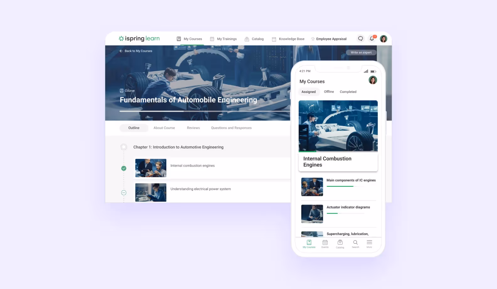Screenshots of iSpring Learn LMS interface