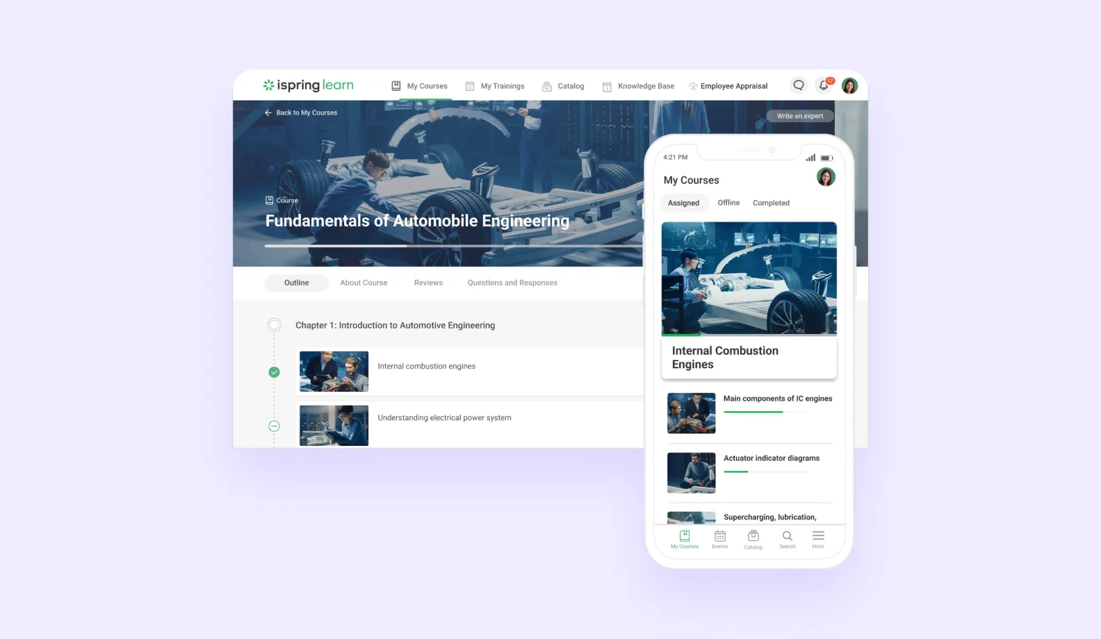 Screenshots of iSpring Learn LMS interface