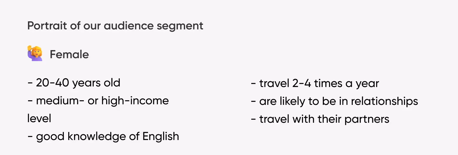 Infographic showing the target audience of Journey Verse identified during the Discovery phase.