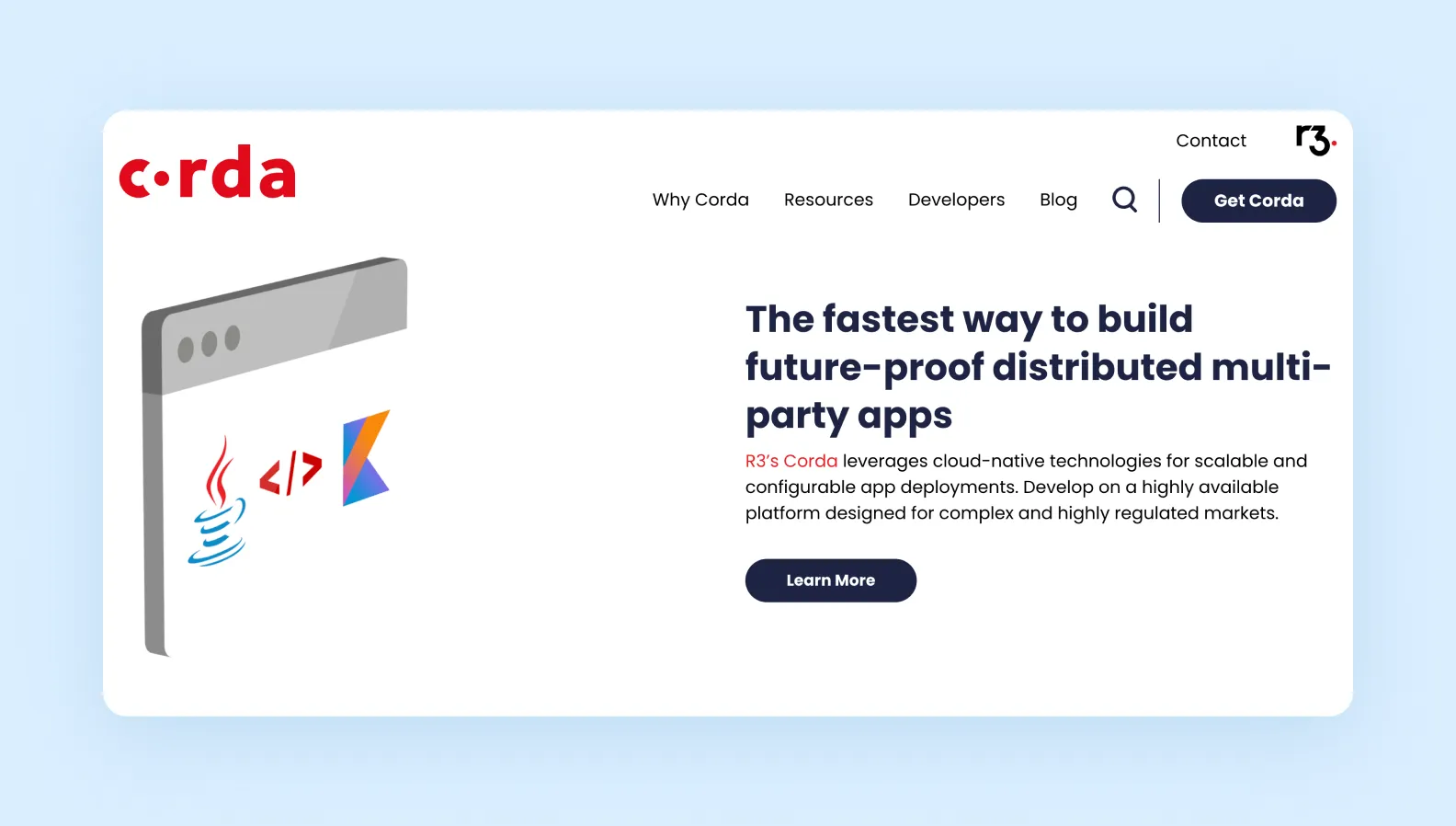 page on corda.net describing Corda’s benefits for building distributed blockchain apps
