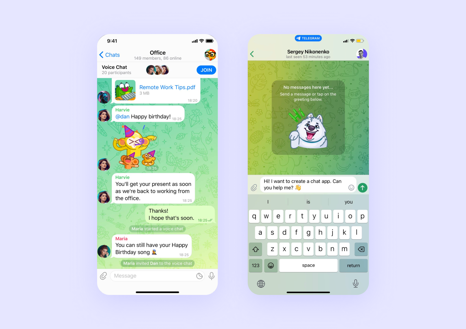 Telegram in-app chat example