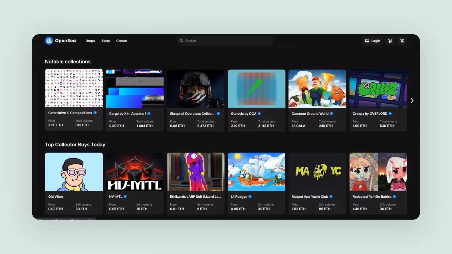 Home page of opensea.io