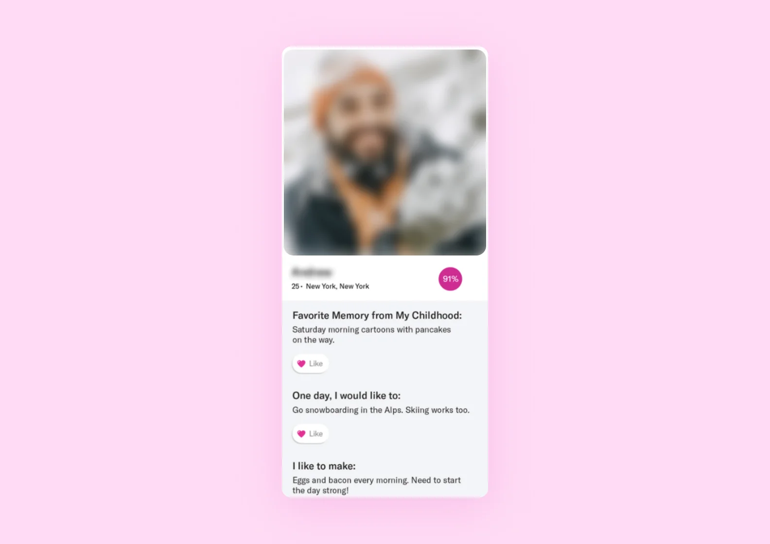 A profile on OkCupid, with some of the questions about the user