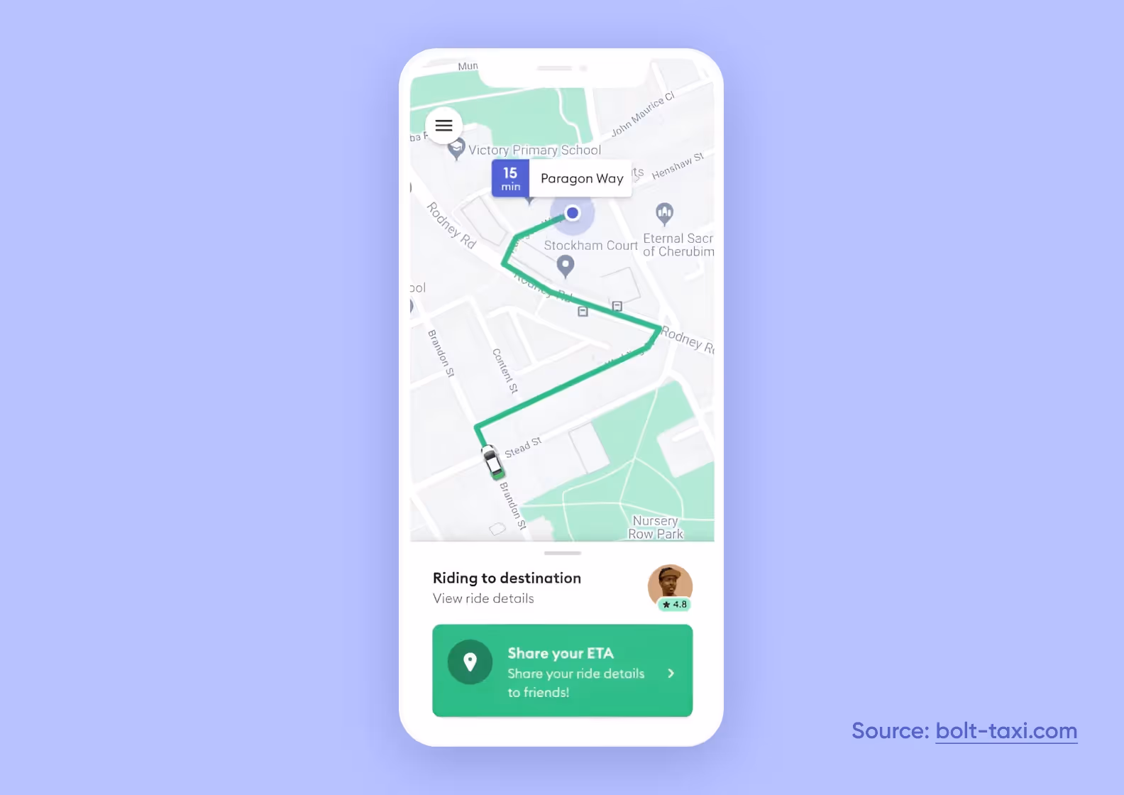 Bolt taxi booking app screenshot