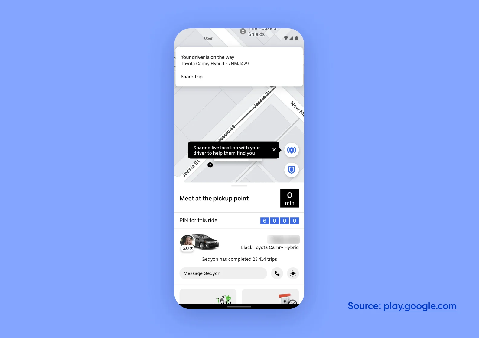 Uber taxi booking app screenshot