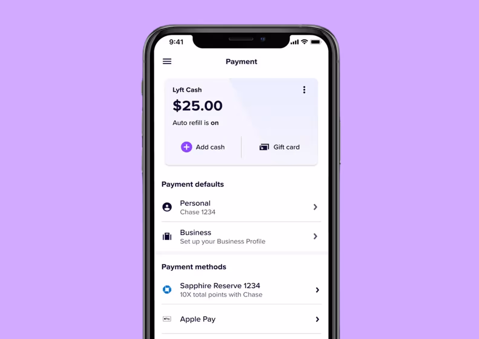 Lyft taxi app payment screen