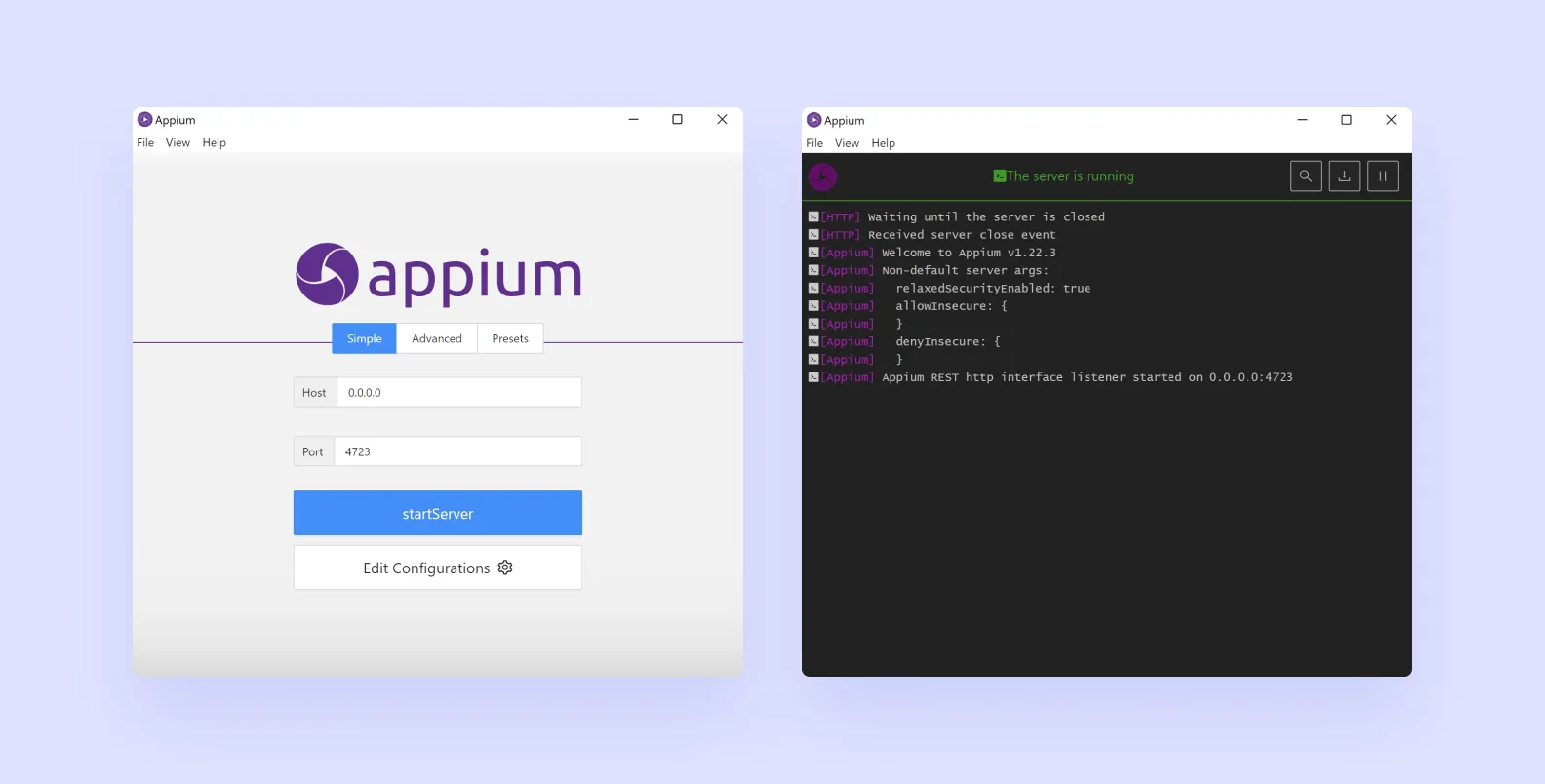 screenshot of Appium automated test environment for desktop