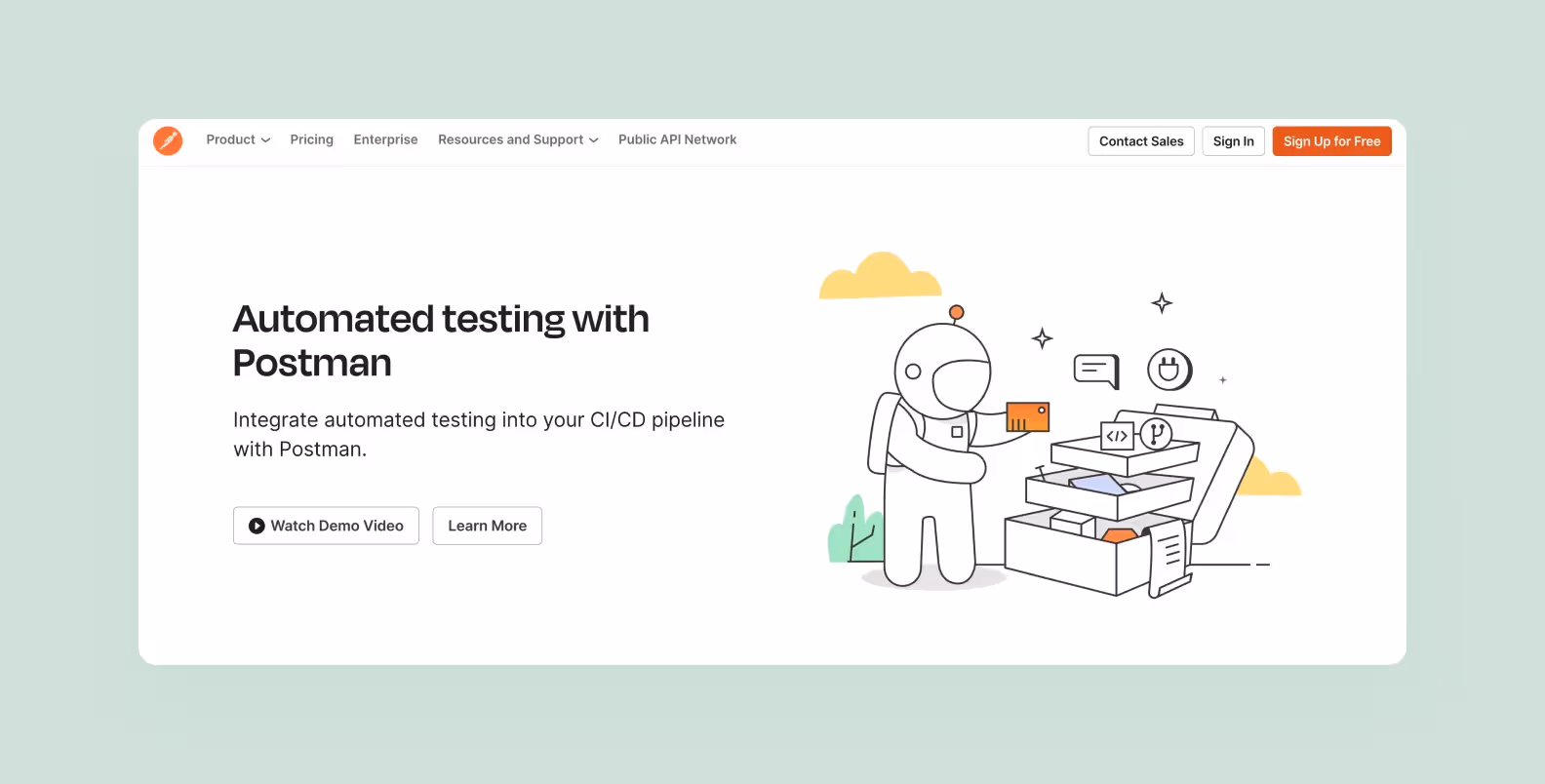 a screenshot of a page on postman.com describing features for automated tests