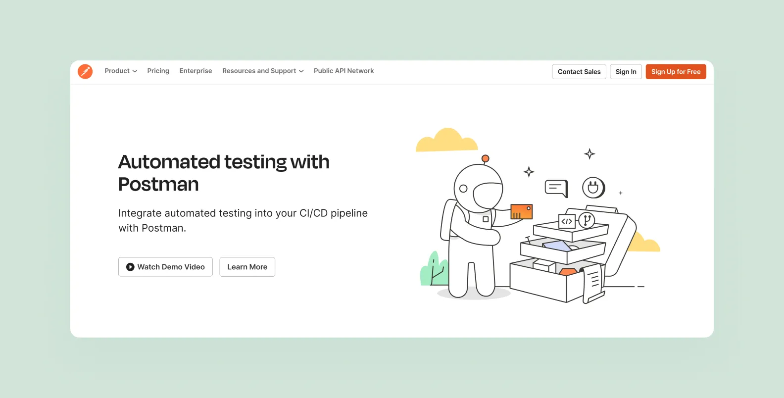 a screenshot of a page on postman.com describing features for automated tests