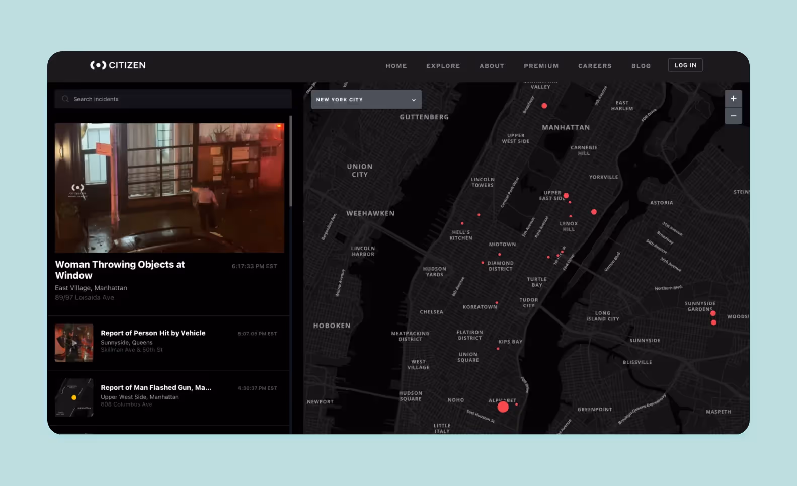 A screenshot of a desktop version of the Citizen app