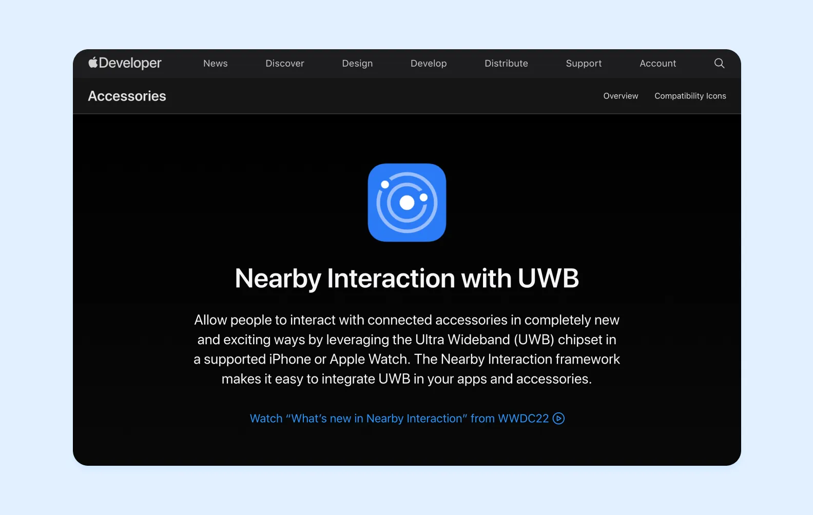 page on developer.apple.com describing Ultra-wideband capabilities of Apple devices