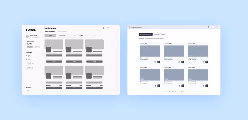 Wireframes of the software program