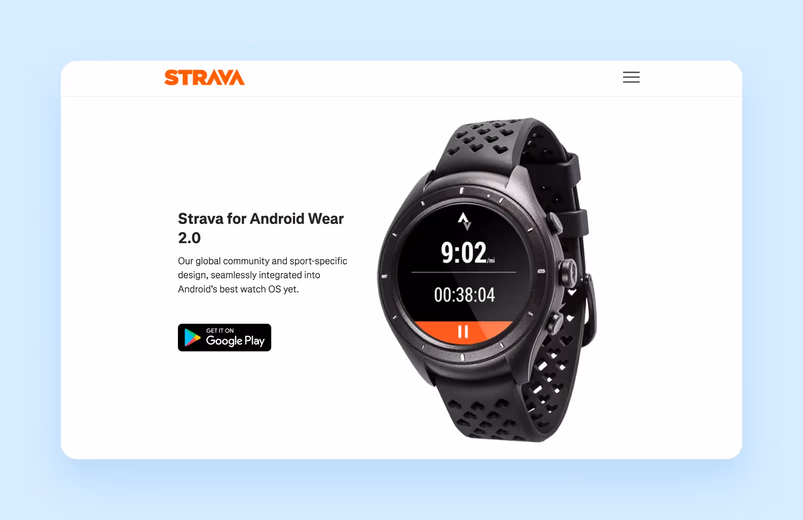 page on strava.com promoting the Strava app for Android Wear 2.0