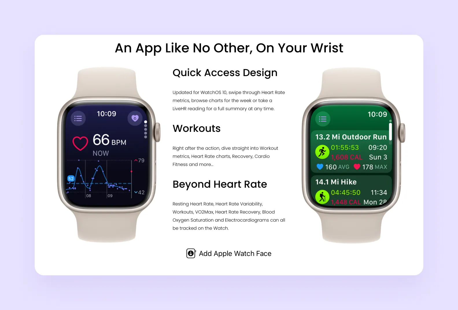  page on helixapps.co.uk showcasing the Heart Analyzer app for the Apple Watch