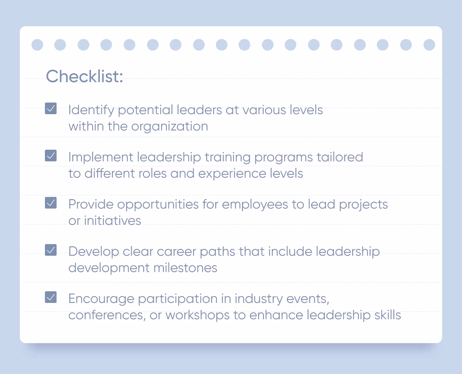 Foster leadership at all levels checklist