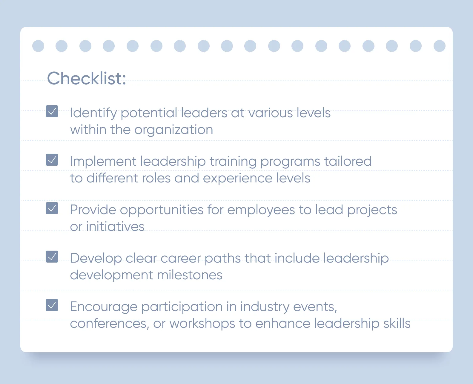 Foster leadership at all levels checklist