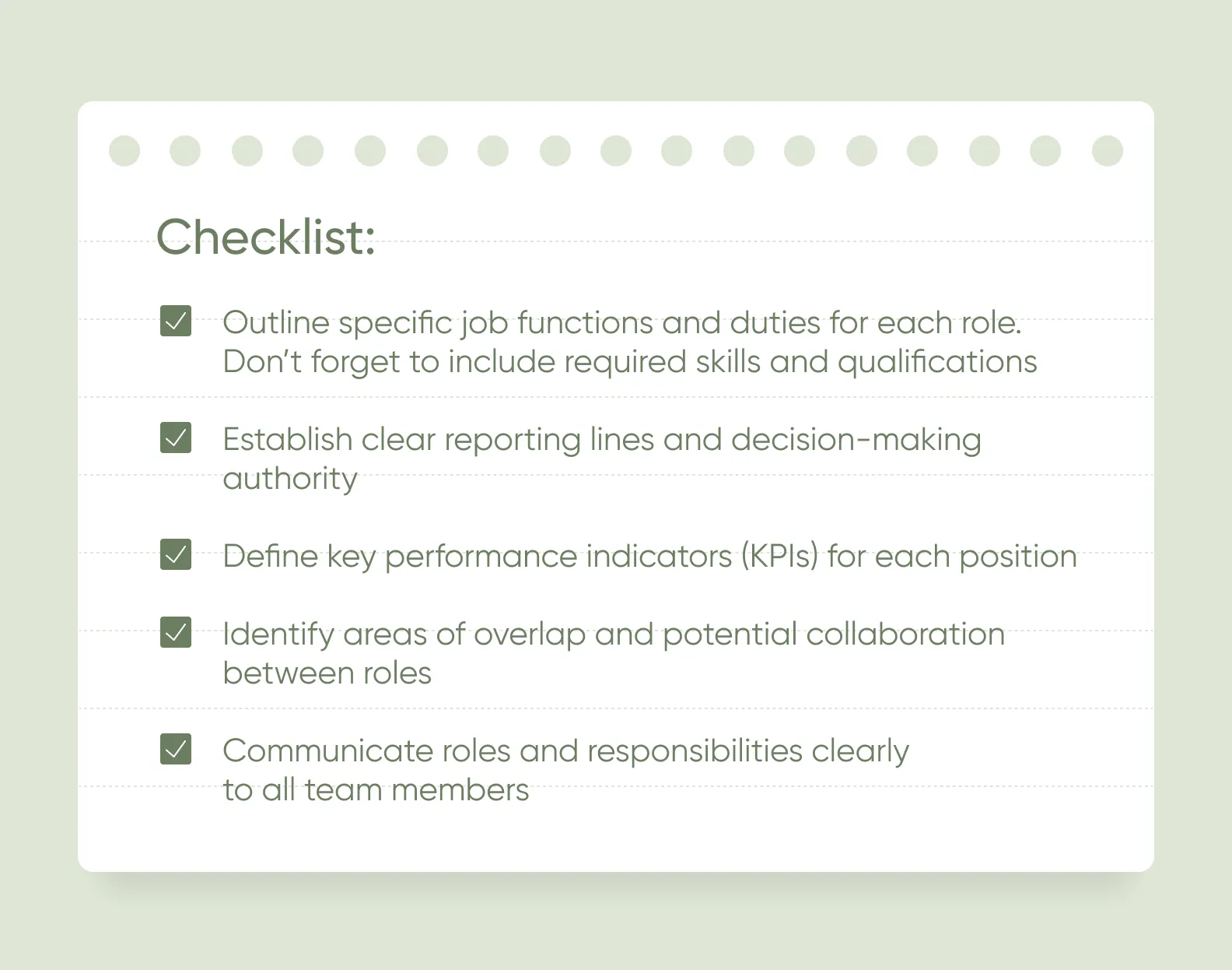 Define clear roles and responsibilities checklist