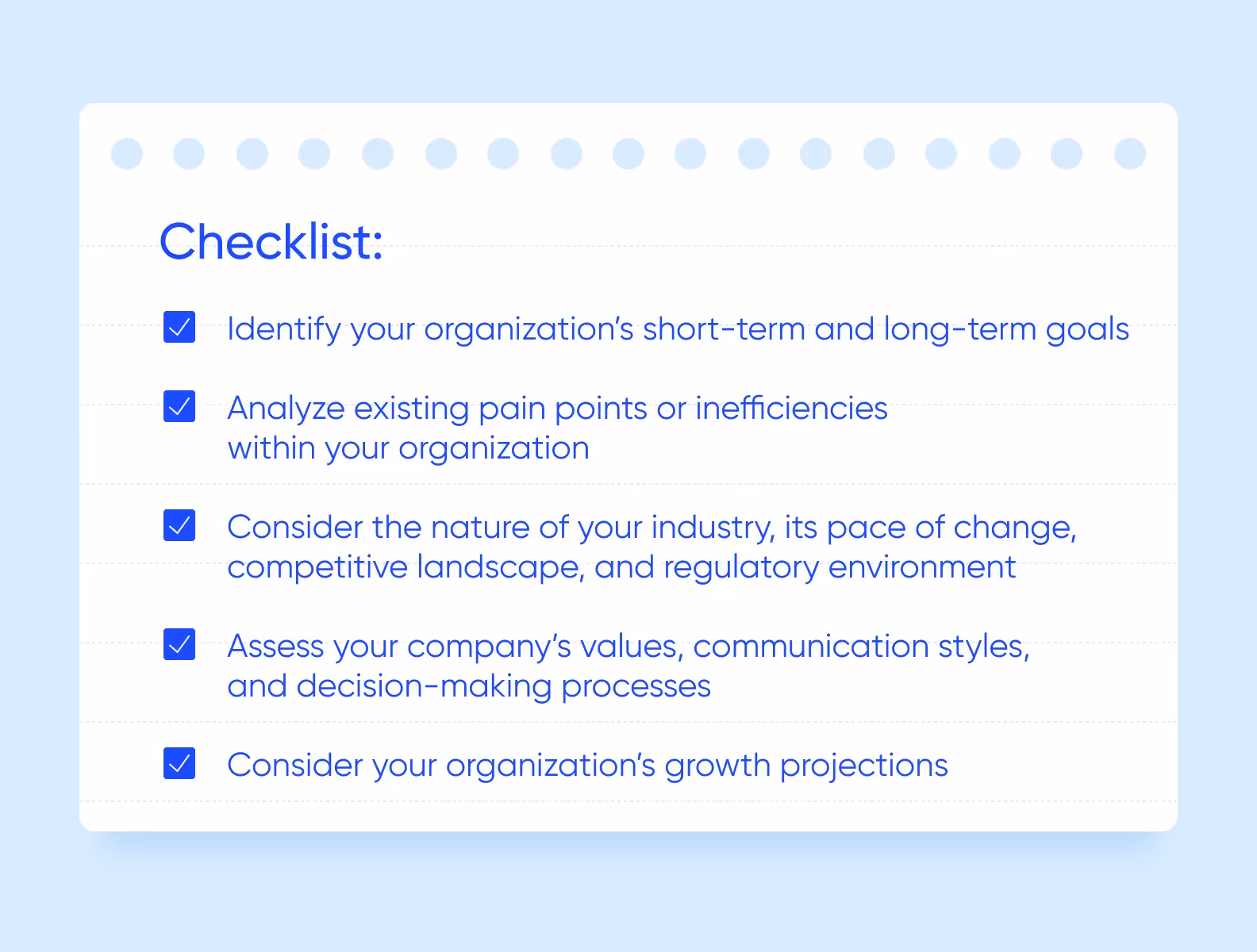 Assess your company’s needs checklist