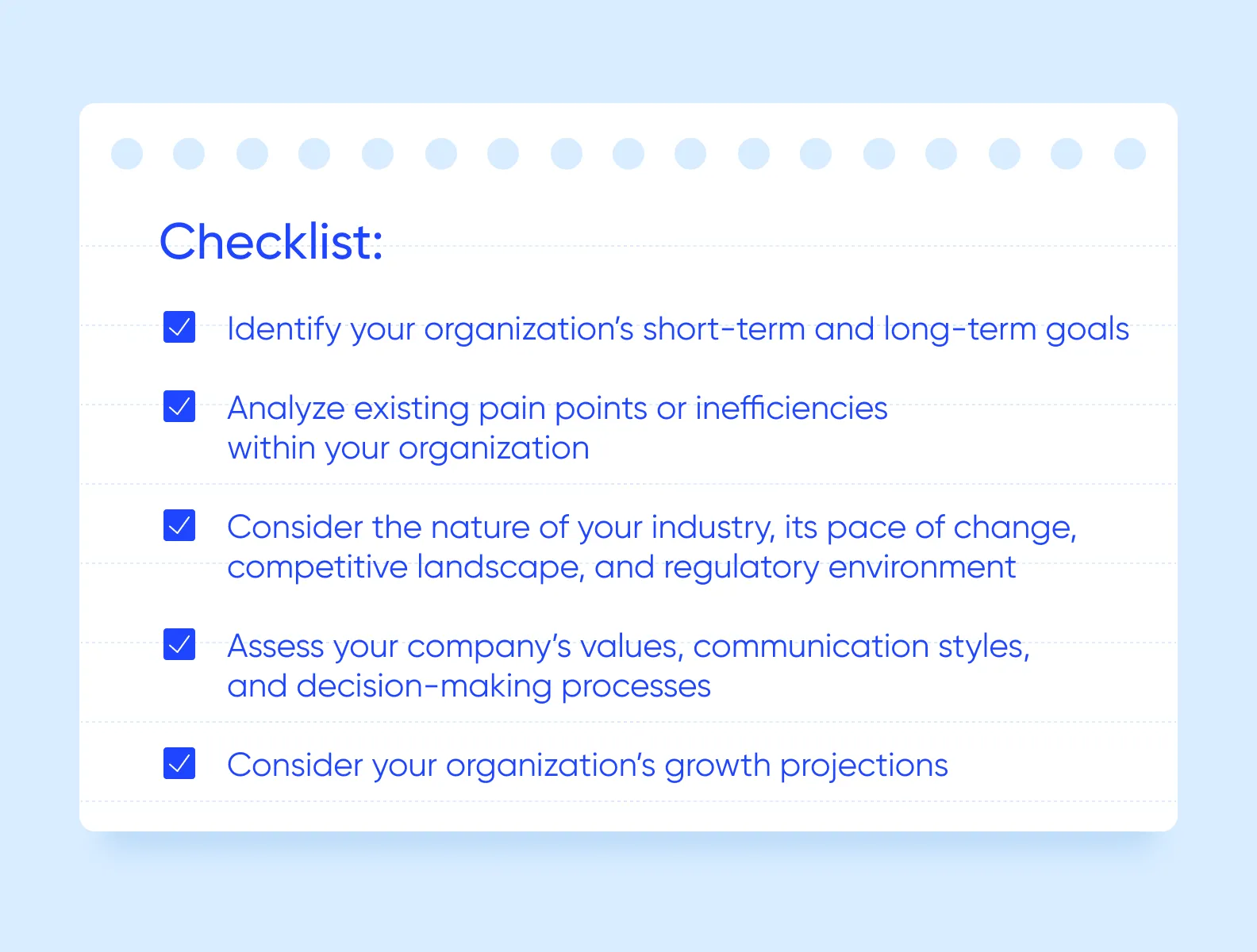 Assess your company’s needs checklist