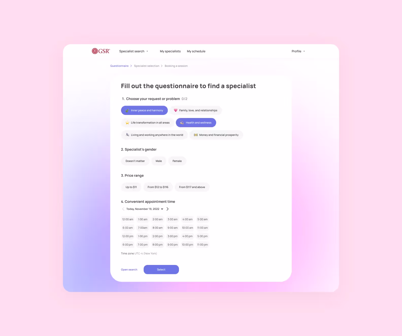 questionnaire in a health app