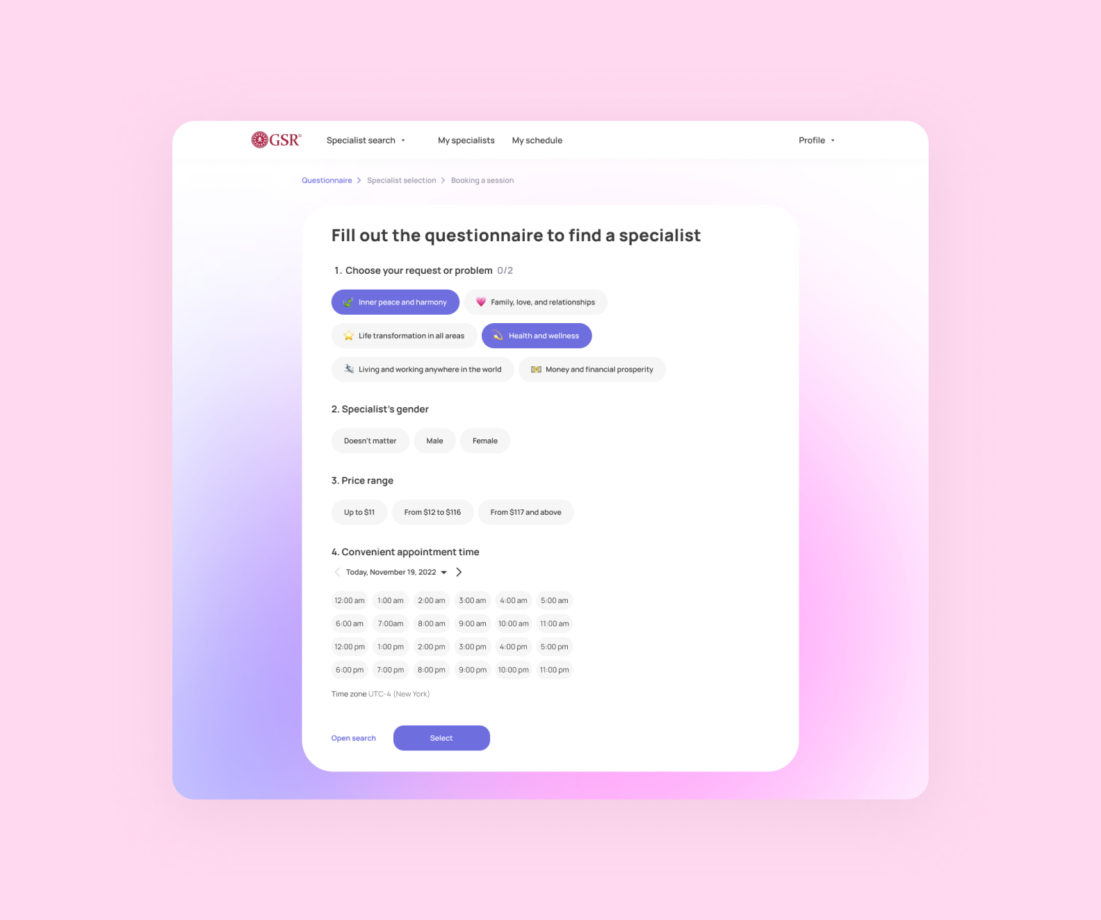 questionnaire in a health app