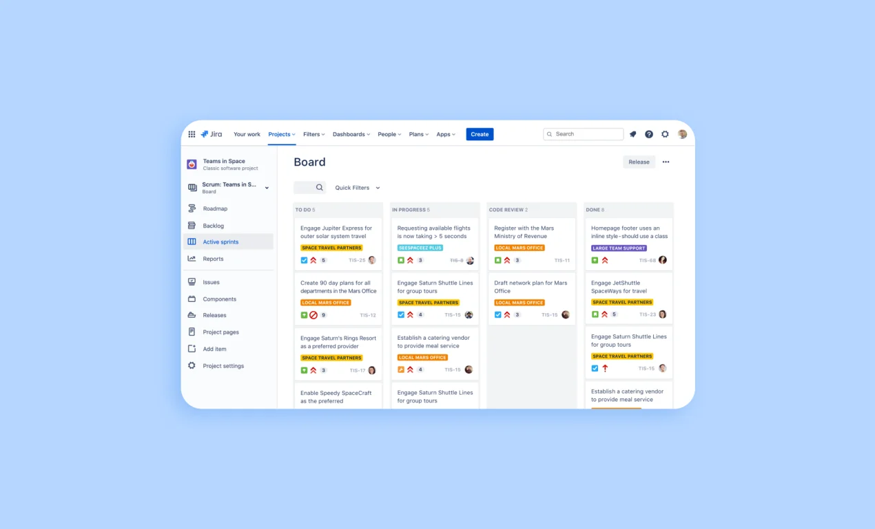 процессы проектного менеджмента на доске jira