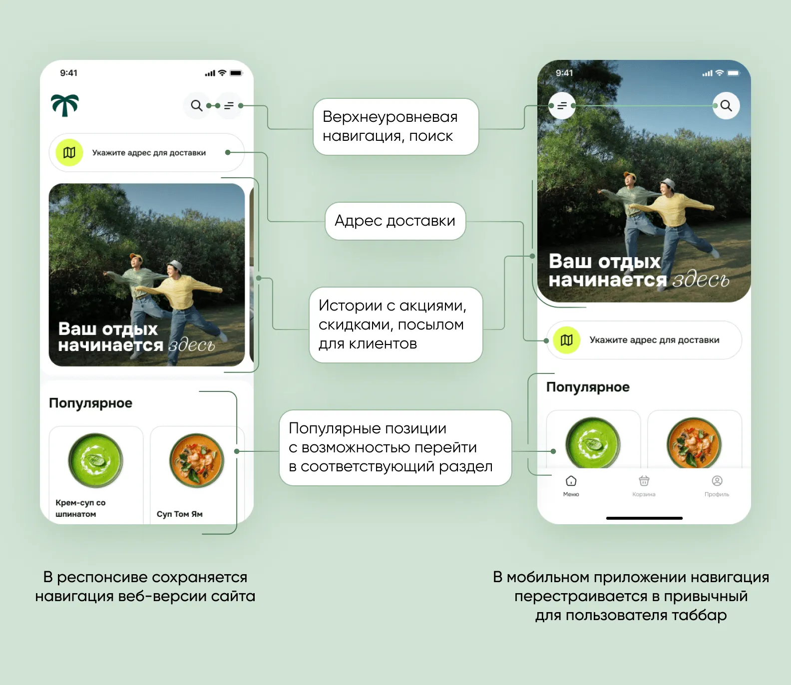 Главная страница для респонсива и мобильного приложения
