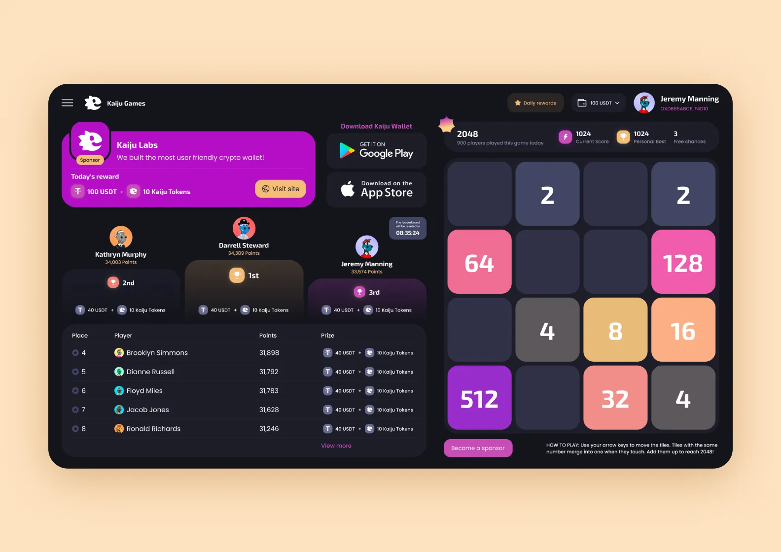 экран веб-приложения Kaiju; UI/UX дизайн разработали Purrweb