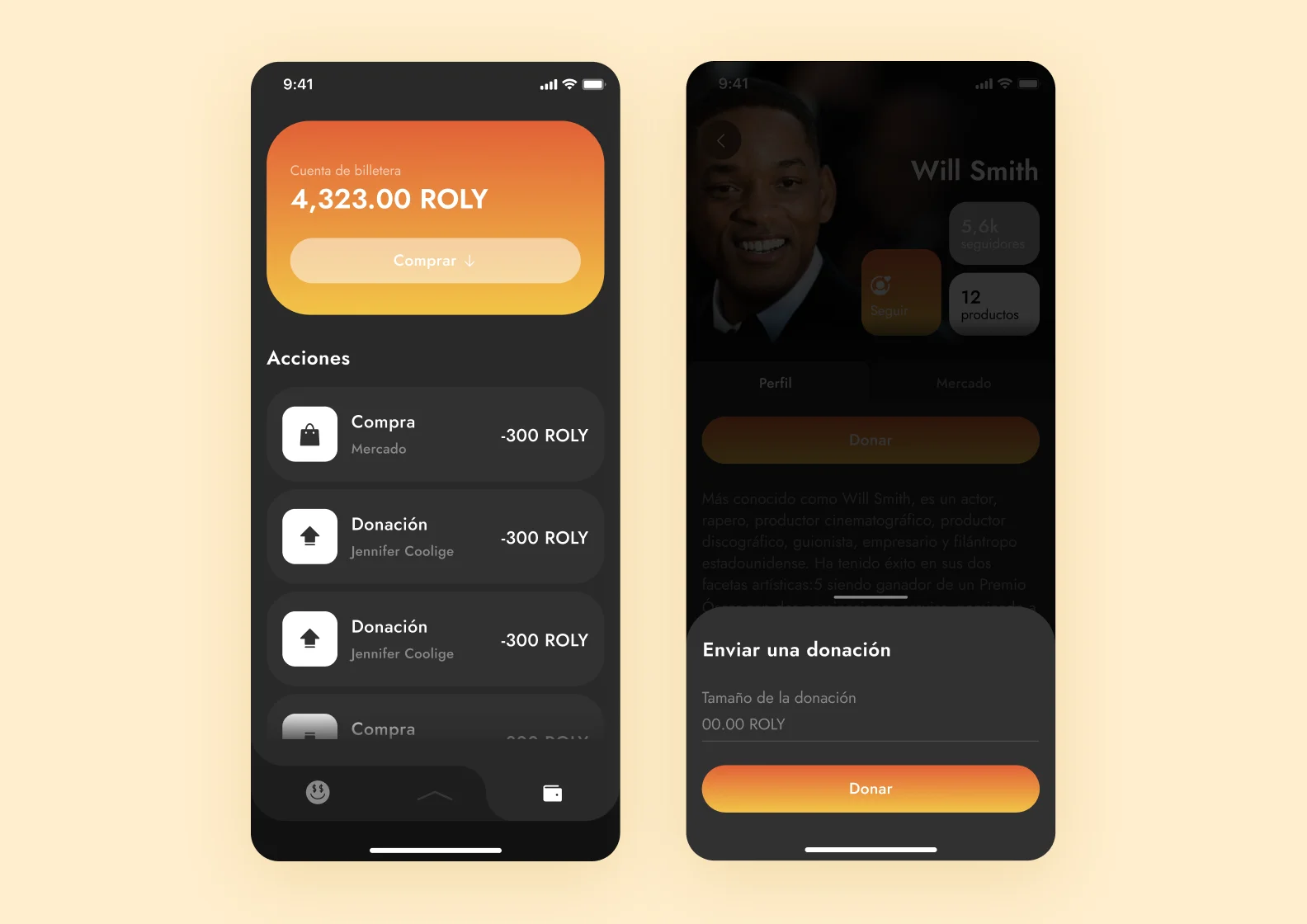 Дизайн криптокошелька и донатов в приложении Dosis