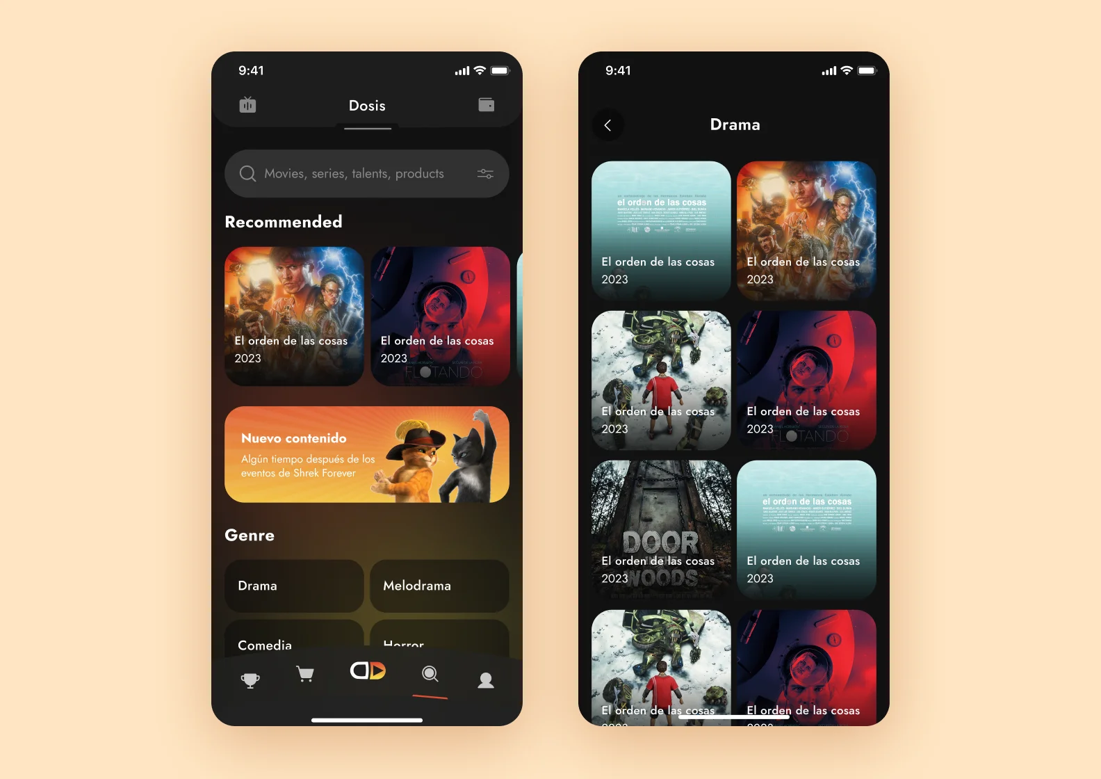 Дизайн каталога контента в приложении Dosis