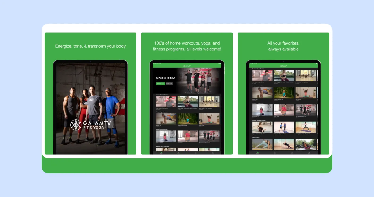 Screenshots of the Gaiam app