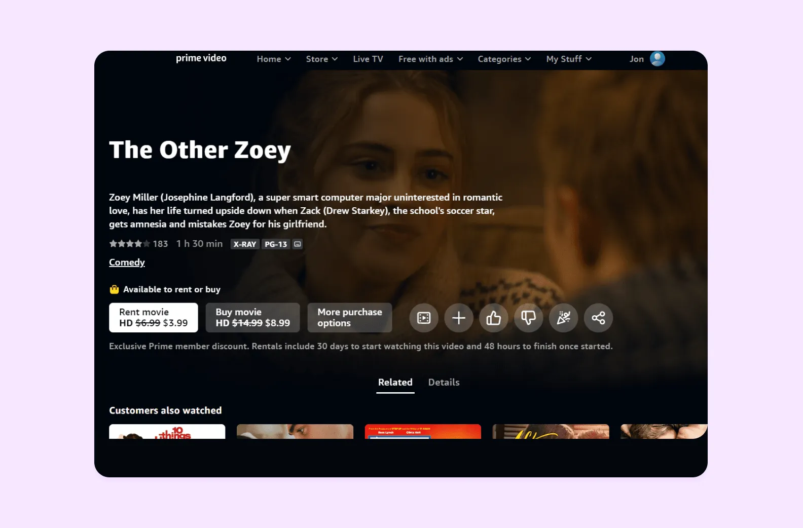 A screenshot of the Amazon Prime Video app